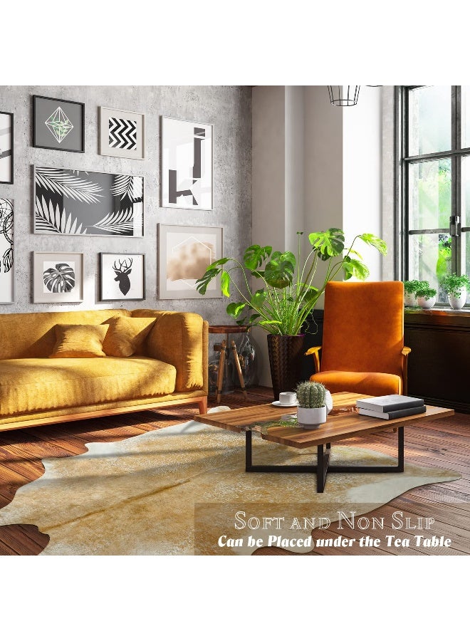 Rtizon Cow Hide Rug for Living Room, Washable Cowhide Rug, Large Faux Animal Skin Rugs, Non-Slip Cow Print Area Rugs, 5x6 Feet Cowhide Rugs for Bedroom Office Kitchen Fireplace, Khaki - Image 4
